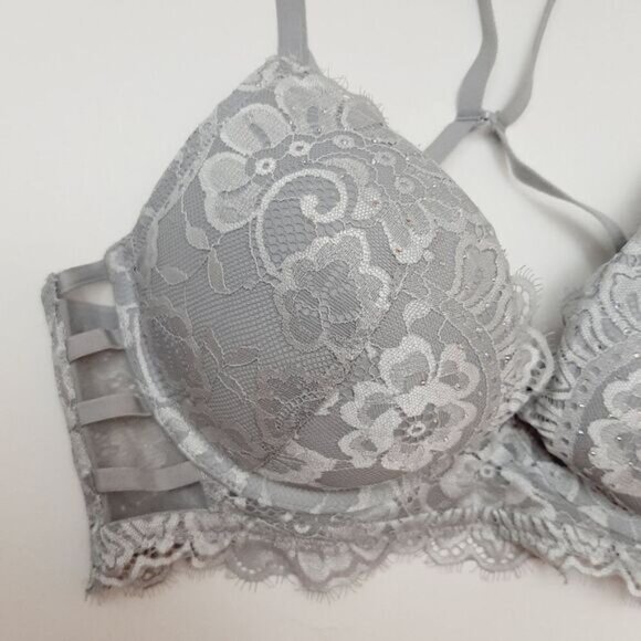 LA SENZA Beyond Sexy Push-up Bra Floral Lace & Rhinestones Grey Sz 36C - Picture 4 of 16